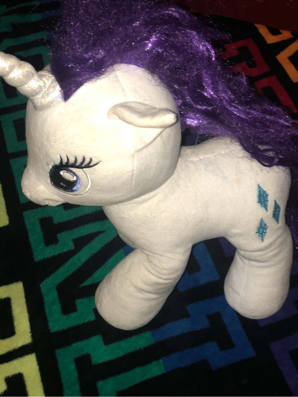 Build-A-Bear White Unicorn Plush with Purple Mane and Blue Accents